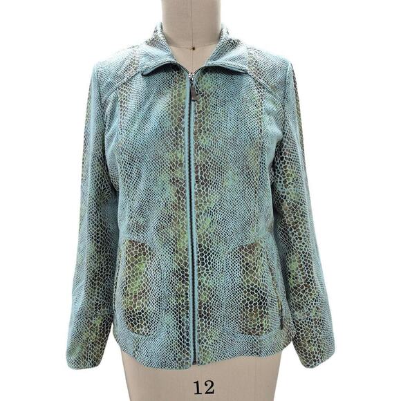 Dialogue Jackets & Blazers - Dialogue Turquoise &  Lime Green Faux Snakeskin Jacket Gorgeous Color Sz M